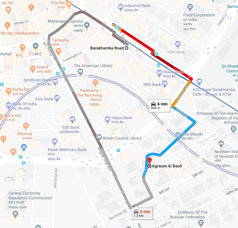 barakhamba metro station to agrasen ki baoli by car.jpg