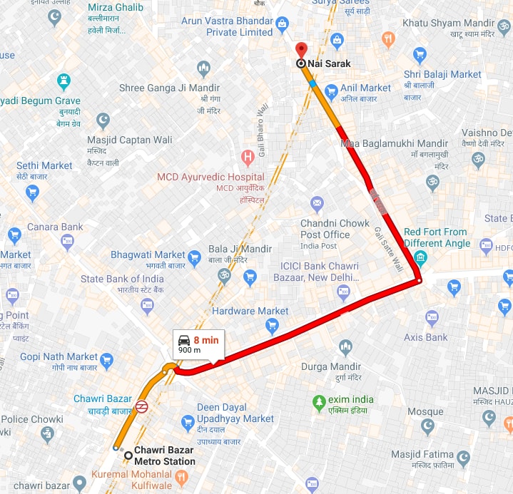 chawri bazaar metro station to nai sarak by car.jpg