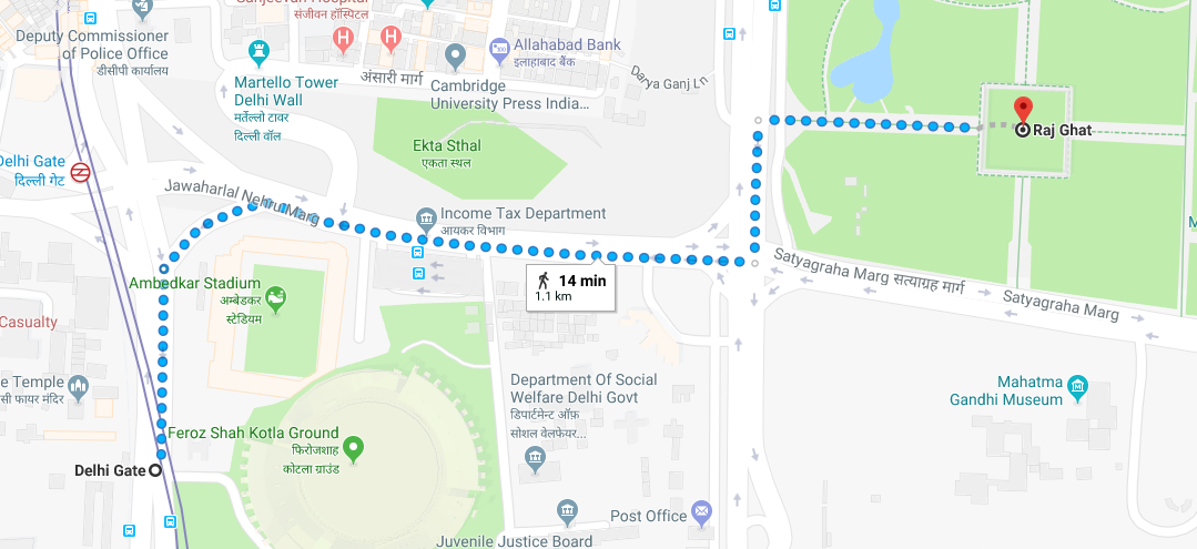 delhi gate metro station to raj ghat by walking.png