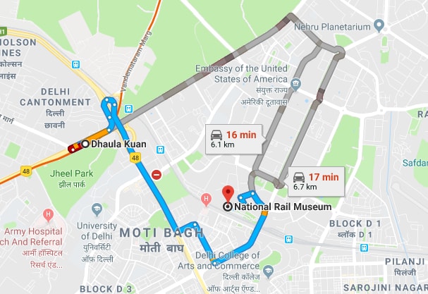dhaula kuan metro station to rail museum.jpg