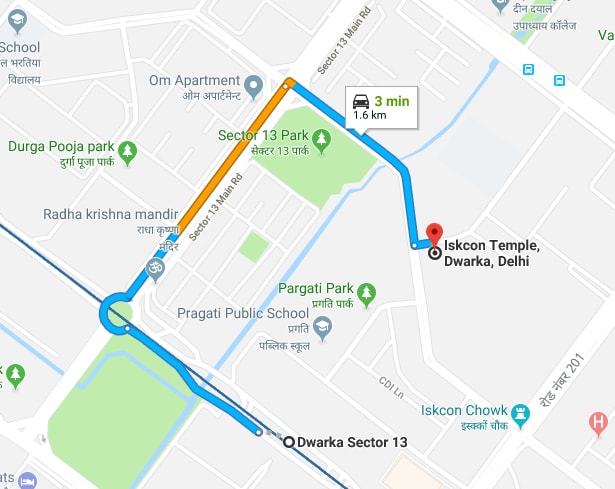 dwarka sector 13 metro station to ISKCON temple by car.jpg
