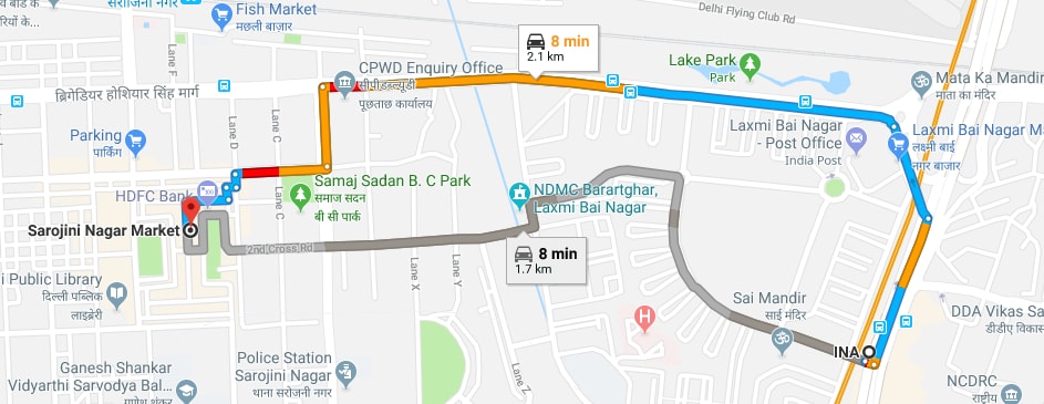 INA metro station to Sarojini Nagar market by car.jpg