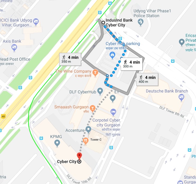 indus bank metro station to cyber city by walking.jpg