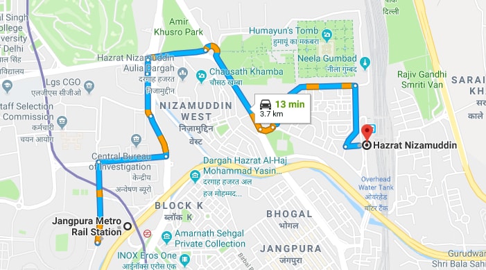 jangpura metro station to nizamuddin railway station by car.jpg