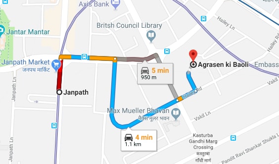 janpath metro station to agrasen ki baoli by car.jpg