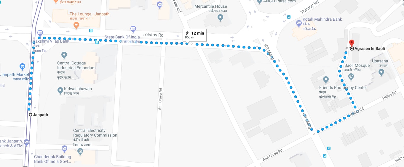 janpath metro station to agrasen ki baoli by walking.jpg