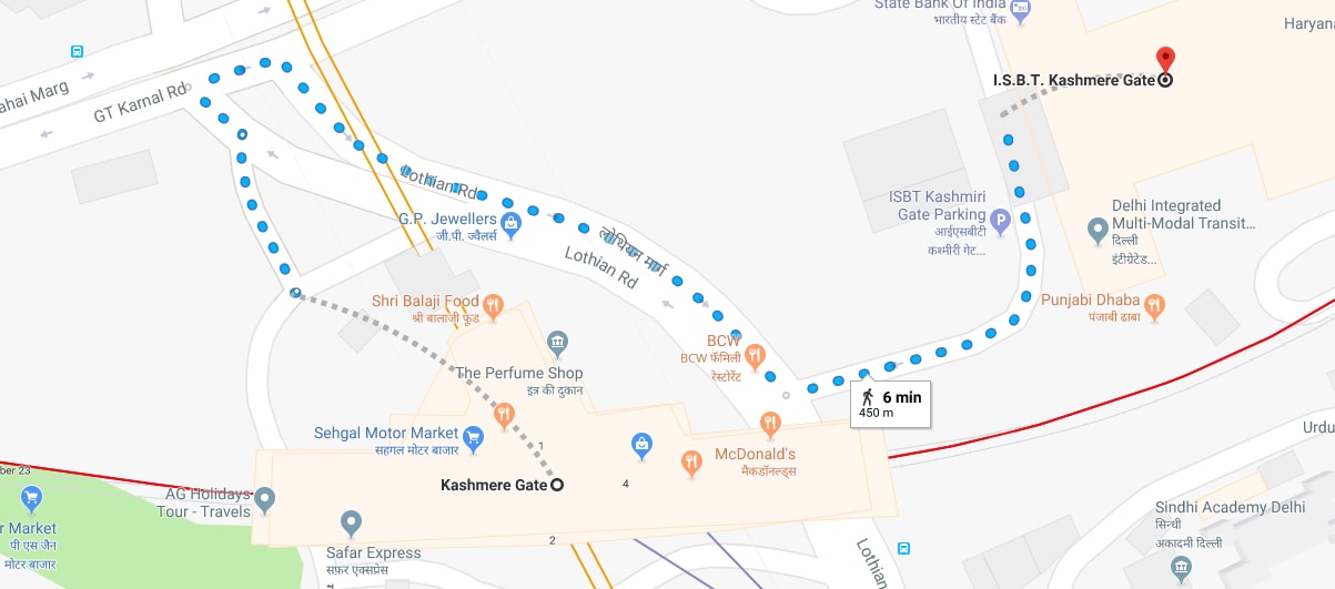 kashmere gate metro station to ISBT by walking.jpg