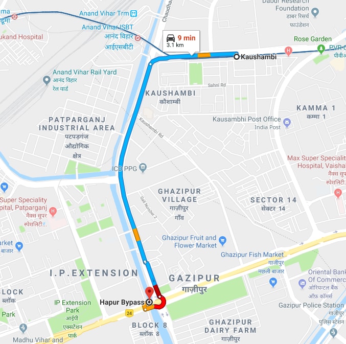 kaushambi metro station to delhi hapur bypass by car.jpg