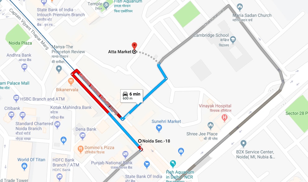 Noida sector 18 metro station to atta market by car.jpg