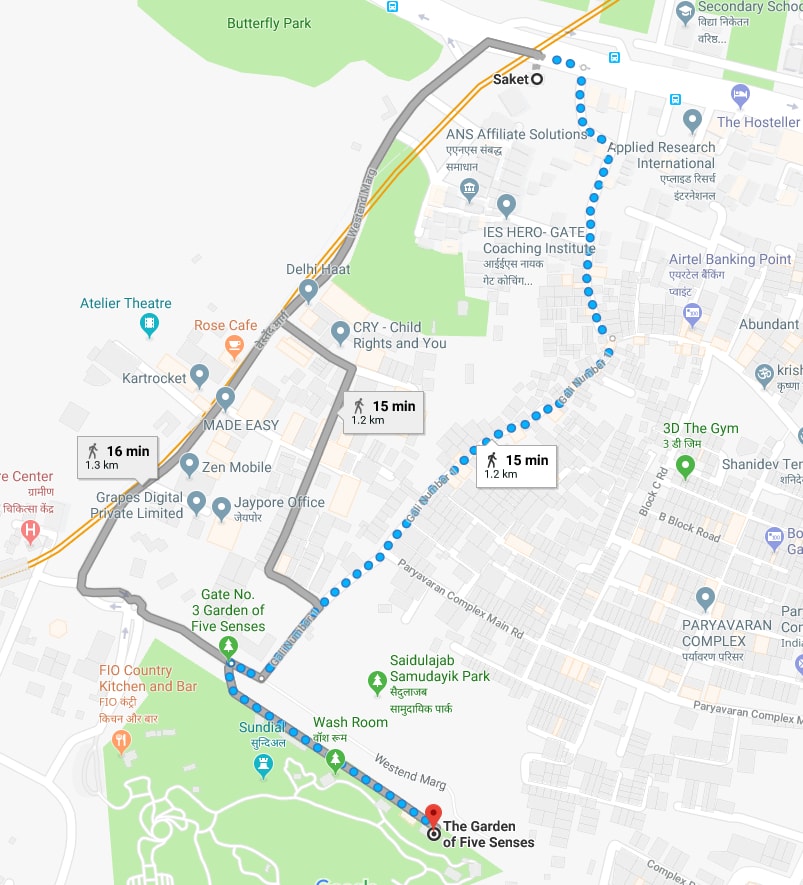 saket metro station to garden of five senses by walking.jpg