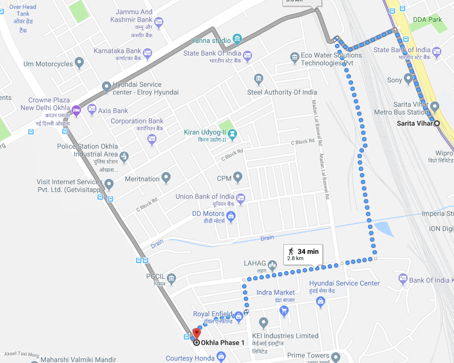 sarita vihar metro station to okhla phase 1 by walking.png