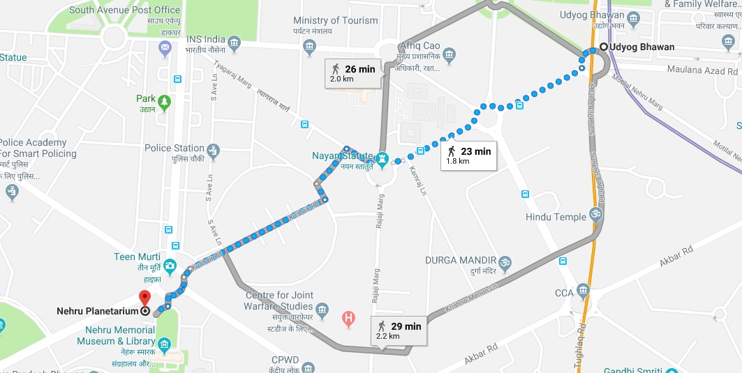Udyog Bhawan metro station to Nehru Planetarium by walking.jpg