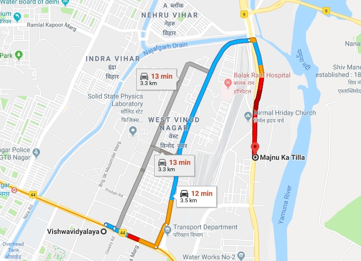 vishwavidyalaya metro station to majnu ka tila by car.jpg