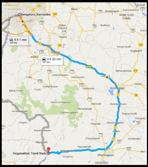 Bangalore To Hogenakkal Road Map